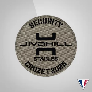 Patch Laser Cut personnalisé Jiva Hill Security & Stables, découpe laser précise et design tactique épuré
