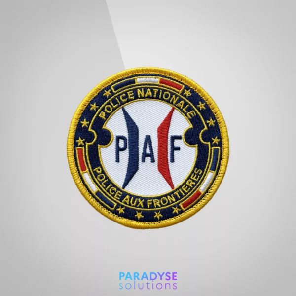 patch brodé personnalisé police aux frontières paf rendu institutionnel paradyse solutions