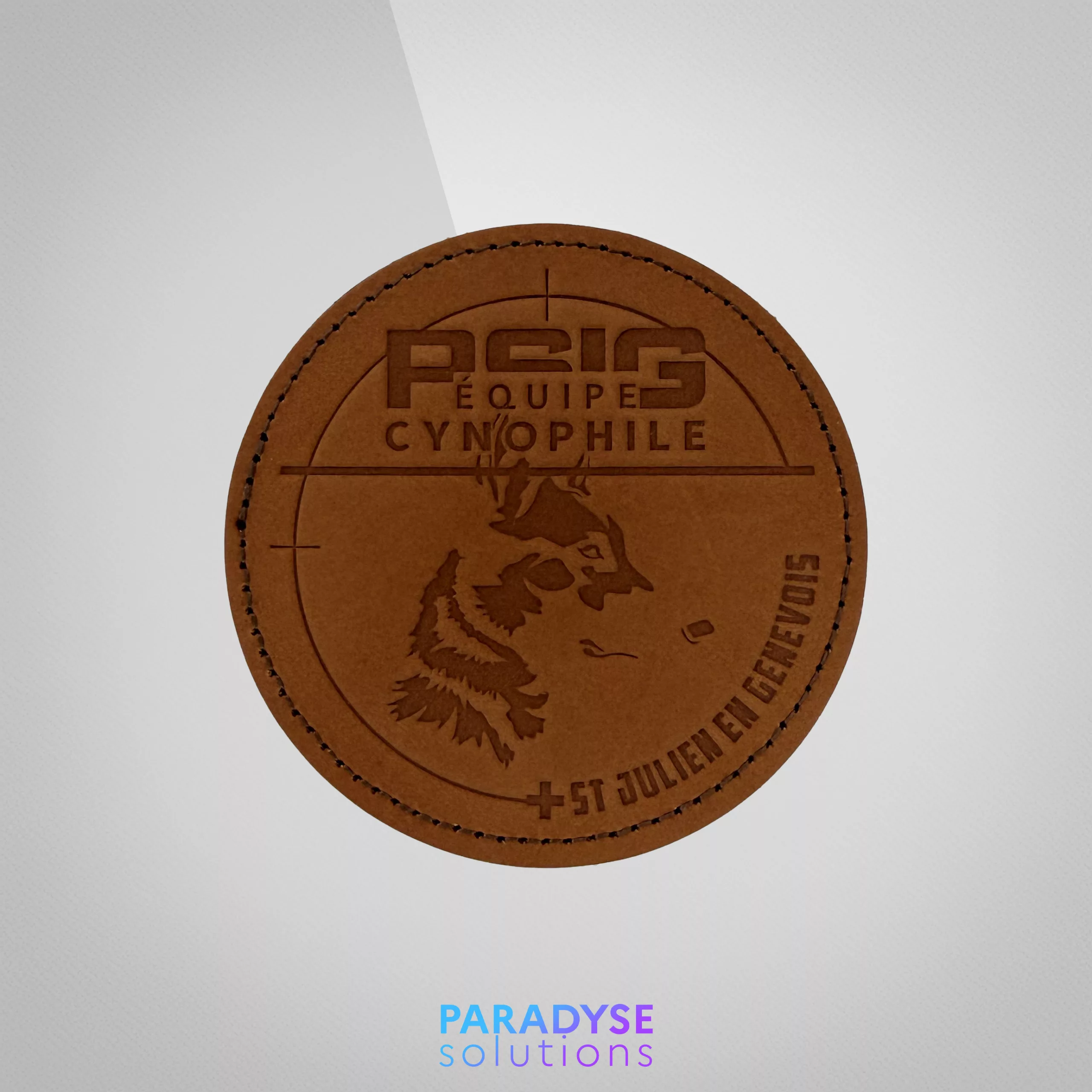 patch en cuir personnalisé psig saint-julien cyno gendarmerie dos velcro paradyse solutions