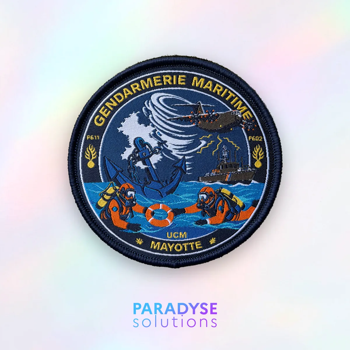 Patch tissé Gendarmerie maritime de Mayotte, illustré de navires et de secours en mer.